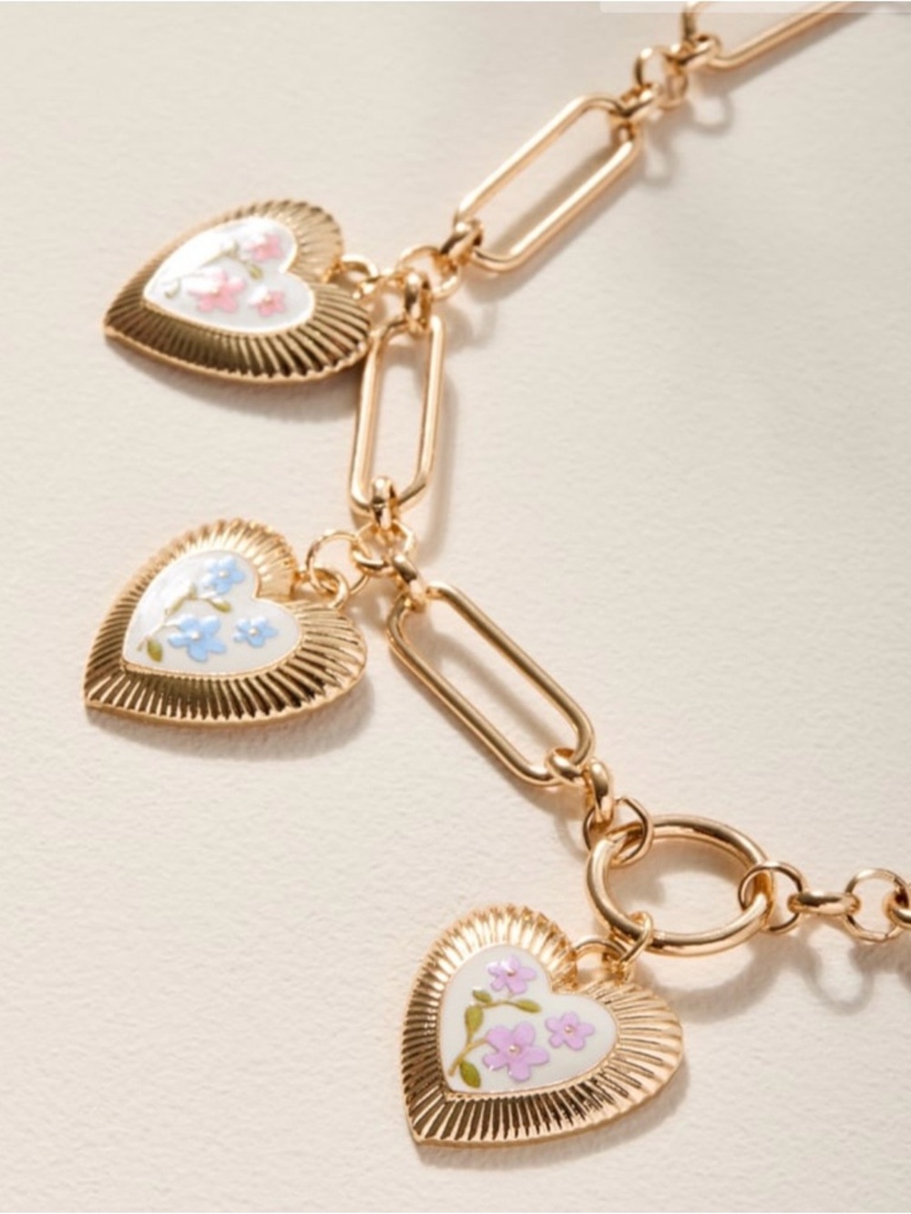 Francesca's Collections Gold Link Necklace with Pastel Floral Heart Charms - Picture 2 of 5